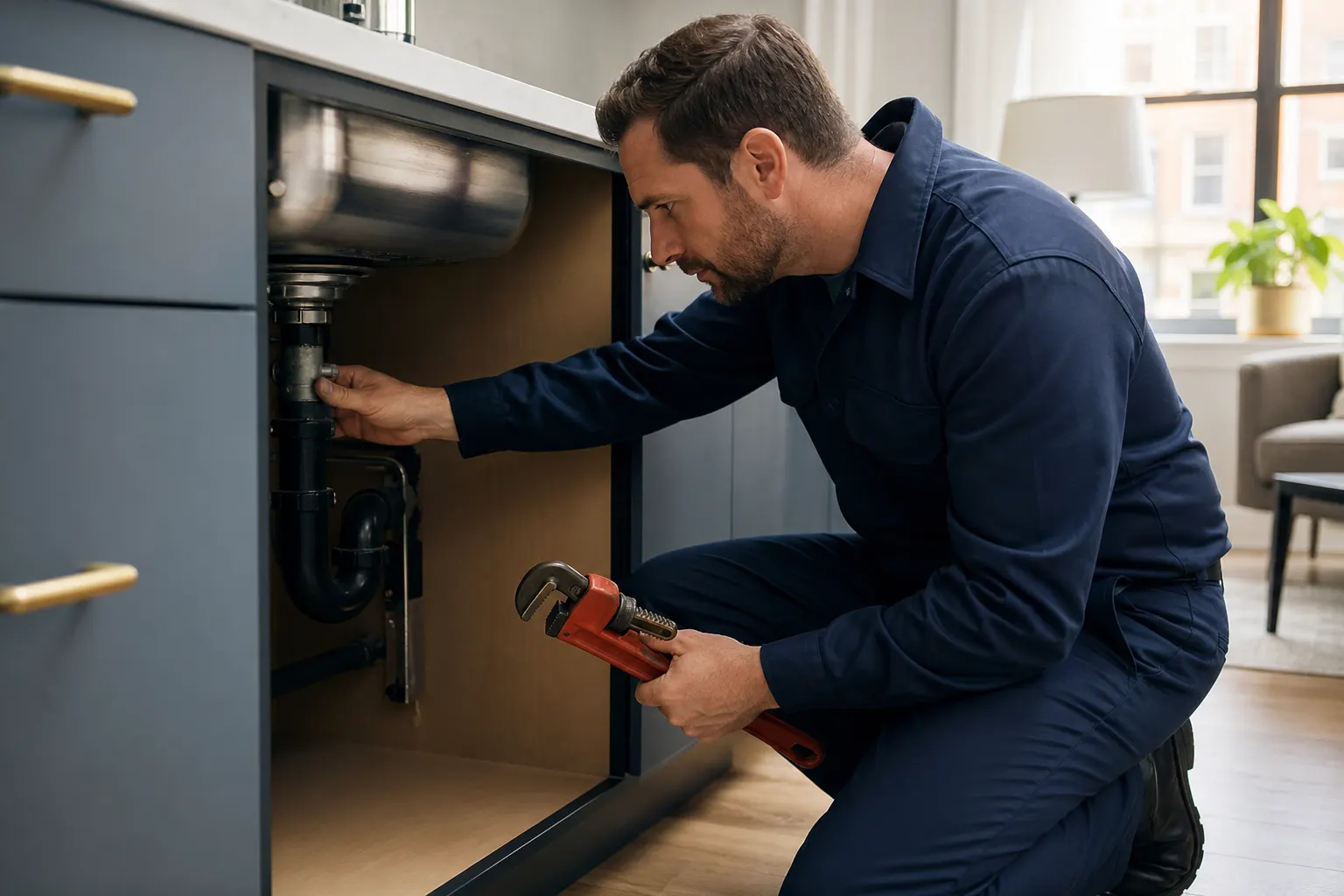 Technicien de maintenance au travail dans un immeuble.